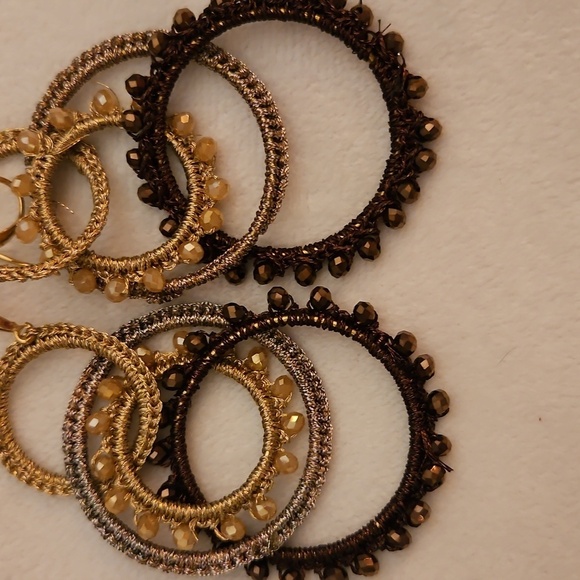 Elegant Interlocking Circle Hoops Macrame Crystal Beaded Dangle Earrings - Picture 4 of 5